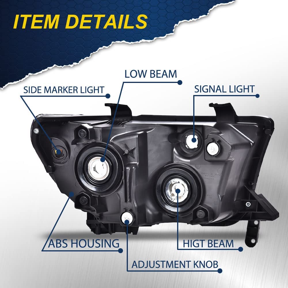 G-PLUS Headlights, Compatible with 2007-2013 Toyota Tundra /2008-2017 Sequoia,Clear Lens Chrome Housing Amber Reflector,faros delanteros