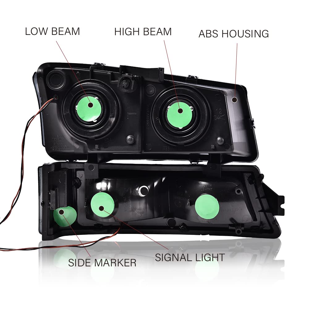 G-PLUS LED DRL headlights, Compatible with 2003 2004 2005 2006 Chevy Silverado 1500/1500 HD/2500 HD/3500 Bumper Headlamps, Smoky Lens Black Housing Clear Reflector,faros delanteros