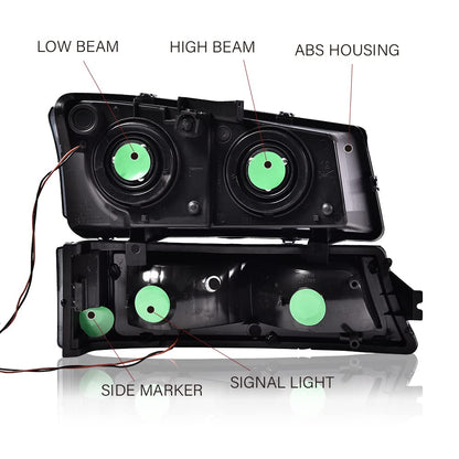G-PLUS LED DRL headlights, Compatible with 2003 2004 2005 2006 Chevy Silverado 1500/1500 HD/2500 HD/3500 Bumper Headlamps, Smoky Lens Black Housing Clear Reflector,faros delanteros