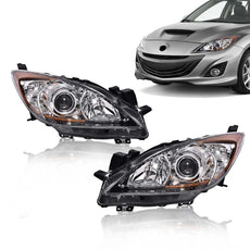G-PLUS Headlights Assembly Compatible with Mazda 3 3 Sport 2010-2013 Clear Lens Chrome Housing Front View