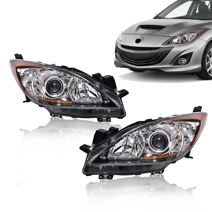 G-PLUS Headlights Assembly Compatible with Mazda 3 & 3 Sport 2013 2012 2011 2010, Headlamps Left Driver & Right Passenger Clear Lens Chrome Housing Amber Reflector,faros delanteros