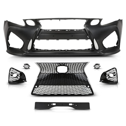 G-PLUS Front Bumper Set (1 × Bumper, 1 × Grille, 2 × Fog Light Cover, 2 × Fog Light) Compatible with 2006-2011 LX GS GS300 GS350 to 16+ GS F Style Black