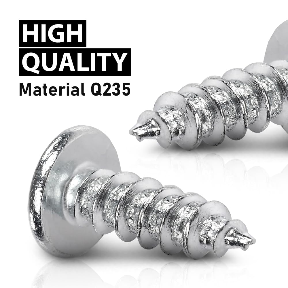 G-PLUS License Plate Screws Self Tapping Pan Head Compatible with Most Vehicles (100 Pkg)