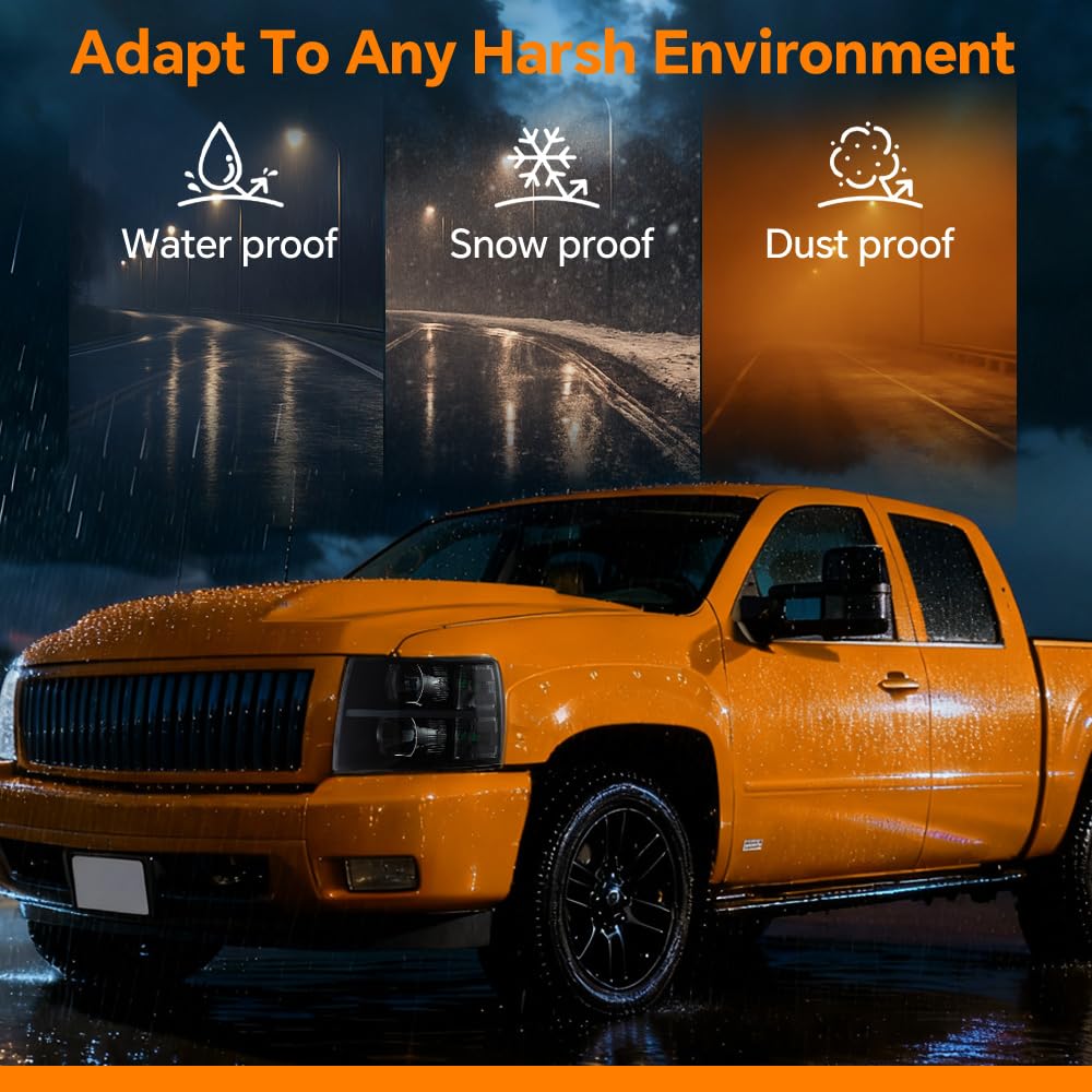 G-PLUS LED DRL Headlights, Compatible with 2007-2014 Chevy Silverado 2500 3500 & HD/Fit 2007-2013 Chevy Silverado 1500 Bumper Headlamp, Smoky lens Black Housing Clear Reflector