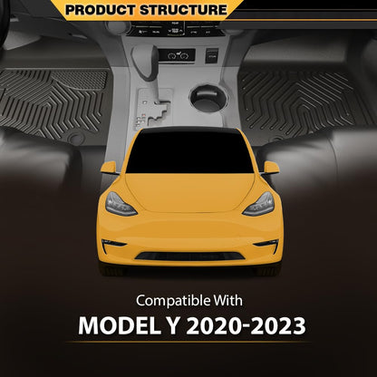 G-PLUS 3PCS Cargo Liner,Compatible with 2020-2025 Tesla Model Y 5 Seat (NOT Fit 7 Seat),1st & 2nd Row 3PCS,TPE Black Full Cover Protection Floor Liner Mats,All Weather Interior Accessories