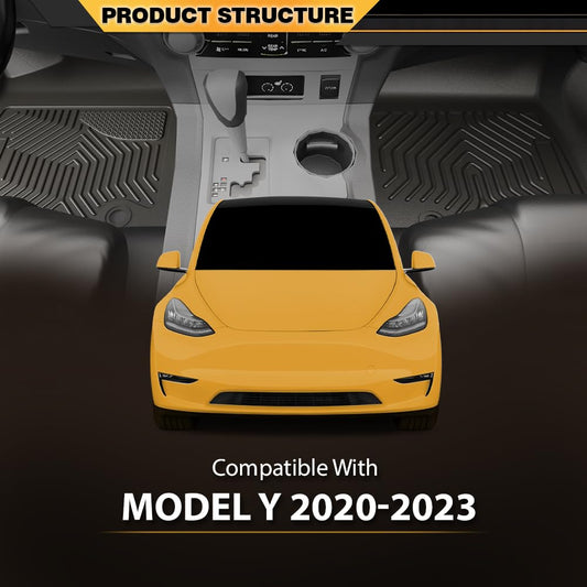 G-PLUS 3PCS Cargo Liner,Compatible with 2020-2025 Tesla Model Y 5 Seat (NOT Fit 7 Seat),1st & 2nd Row 3PCS,TPE Black Full Cover Protection Floor Liner Mats,All Weather Interior Accessories