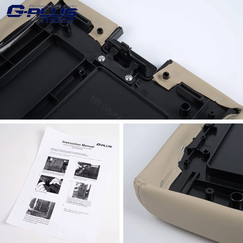 G-PLUS Leather Console Lid Armrest Cover With the Latch Compatible with 2007-2013 Chevy GMC OEM GM Part 20864154