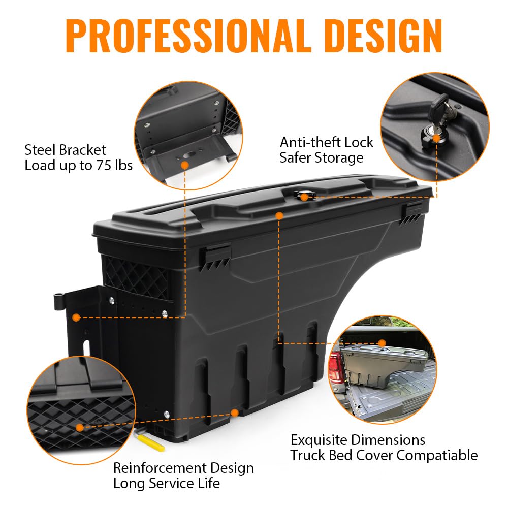 G-PLUS Truck Bed Storage Box Tool Box Compatible with 2005-2020 Toyota Tacoma Black Rear Tool Box (Driver Left Side)
