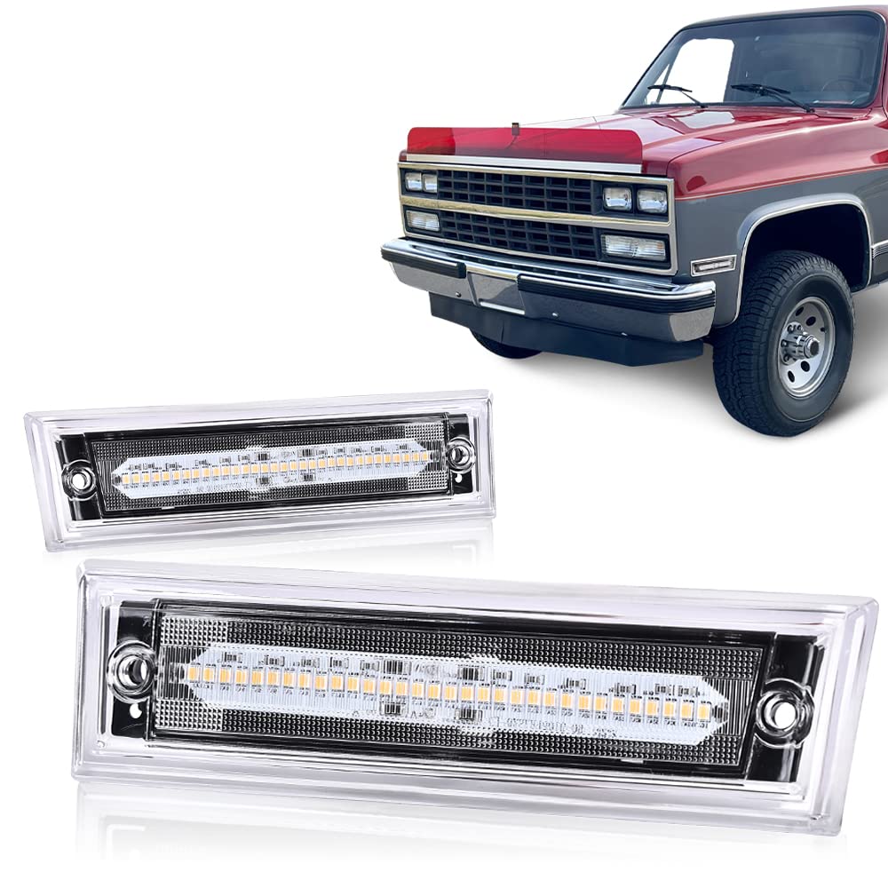 G-PLUS Amber LED Marker Light Compatible with Chevy C10 C20 C30 GMC 1981-1991 GM2550115, GM2551107 Clear Lens Front Side Marker Lamp