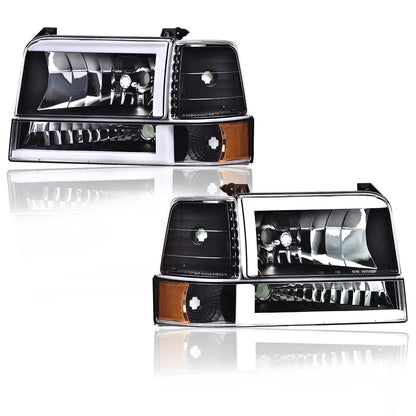 G-PLUS Headlights Fit 1992-1996 Bronco/1992-1996 Ford F150 F250 F350 Super Duty,97 9th Old Body Style Headlamps w/Corner Signal Clear Lens Chrome Housing Clear Reflector,faros delanteros