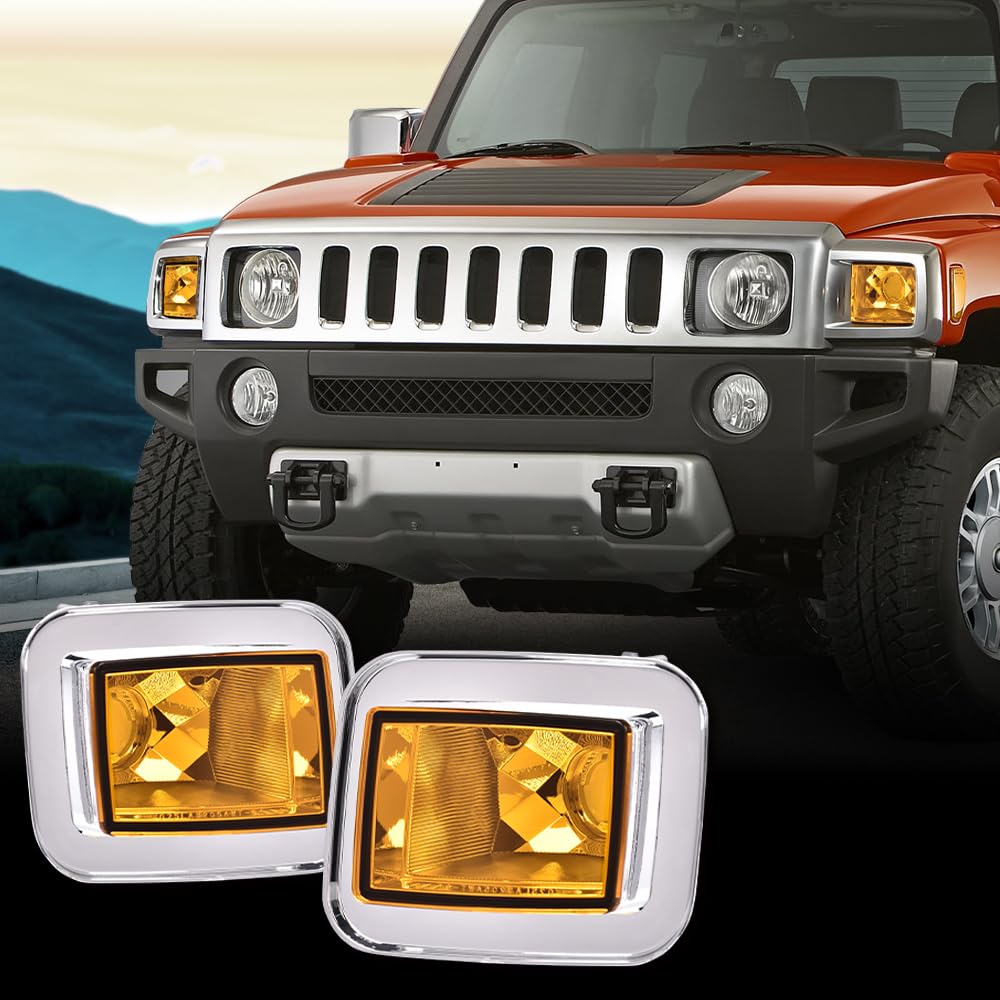 G-PLUS 2pcs Front Clear Chrome Parking Signal Light Set Fit 2003-2008 Hummer H2/2005-2008 Hummer H2 SUT Amber Lens