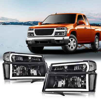G-PLUS LED DRL Headlights, Fit Chevy Colorado/GMC Canyon 2004-2012,Fit Isuzu i-280 i-350 2006/i-290 i-370 2007-2008 Headlamps, Clear Lens Black Housing Clear Reflector,faros delanteros Assembly