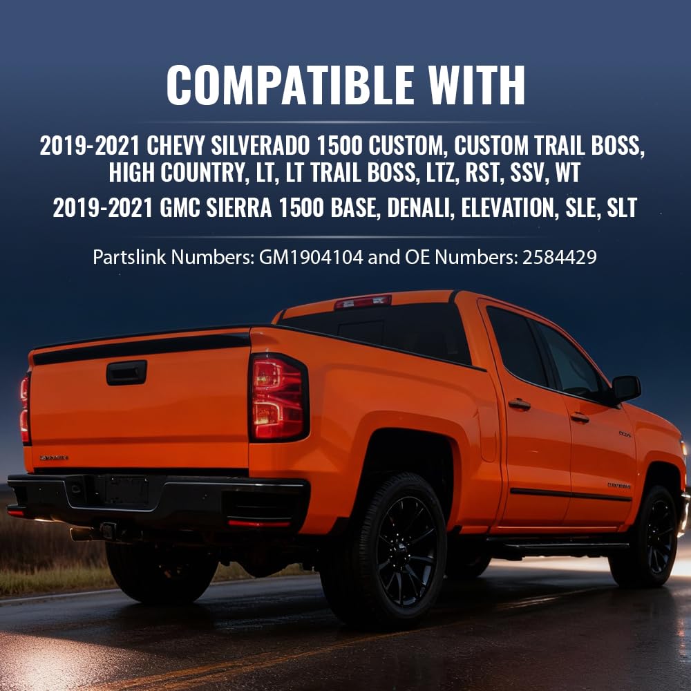 G-PLUS Tailgate Cap Top Protector Cover Molding Trim Compatible with 2019-2021 Chevy Silverado 1500 GMC Sierra 1500 Replacement for GM1904116, 84493626
