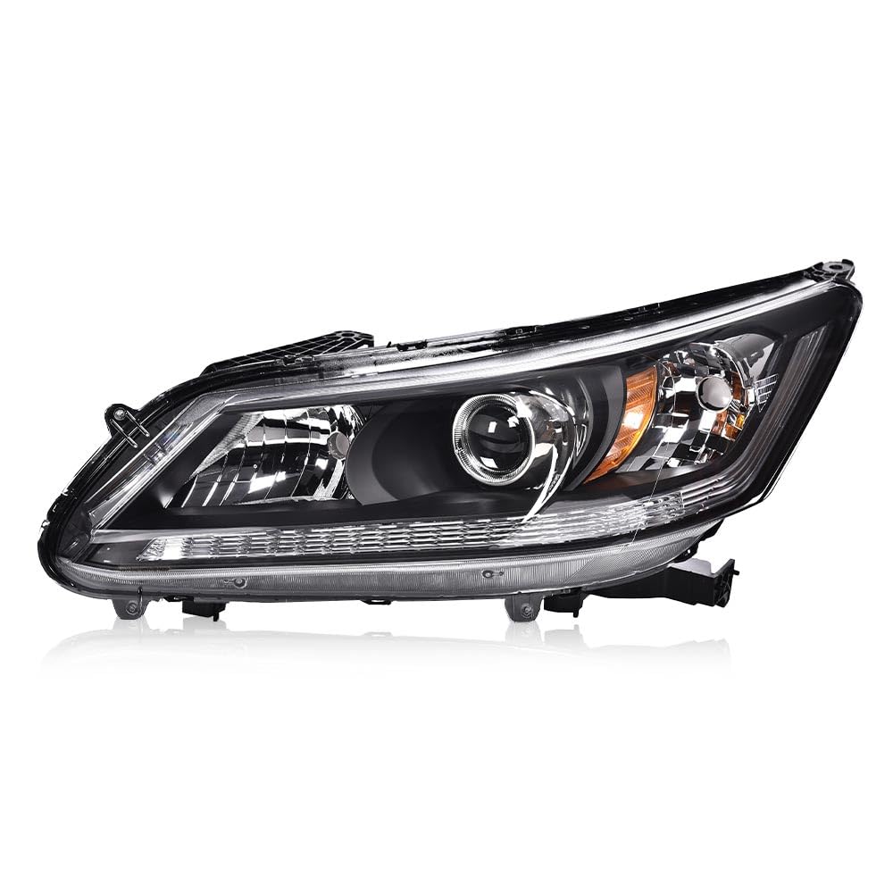 G-PLUS One Left Driver Side Headlight Compatible with Honda Accord 2013 2014 2015 Headlamp Halogen Clear Lens Black Housing Amber ReflectorBumper Headlamps,faros delanteros