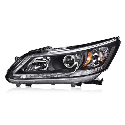 G-PLUS One Left Driver Side Headlight Compatible with Honda Accord 2013 2014 2015 Headlamp Halogen Clear Lens Black Housing Amber ReflectorBumper Headlamps,faros delanteros