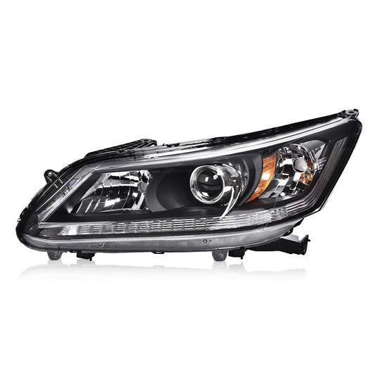 G-PLUS One Left Driver Side Headlight Compatible with Honda Accord 2013 2014 2015 Headlamp Halogen Clear Lens Black Housing Amber ReflectorBumper Headlamps,faros delanteros