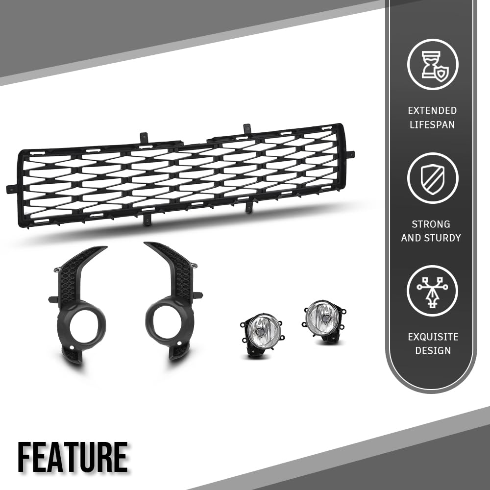 G-PLUS Front Bumper Lower Grill Fog Lights Set Compatible with Toyota 4Runner TRD / SR5 2014-2019 TO1039173, TO1036148 Black