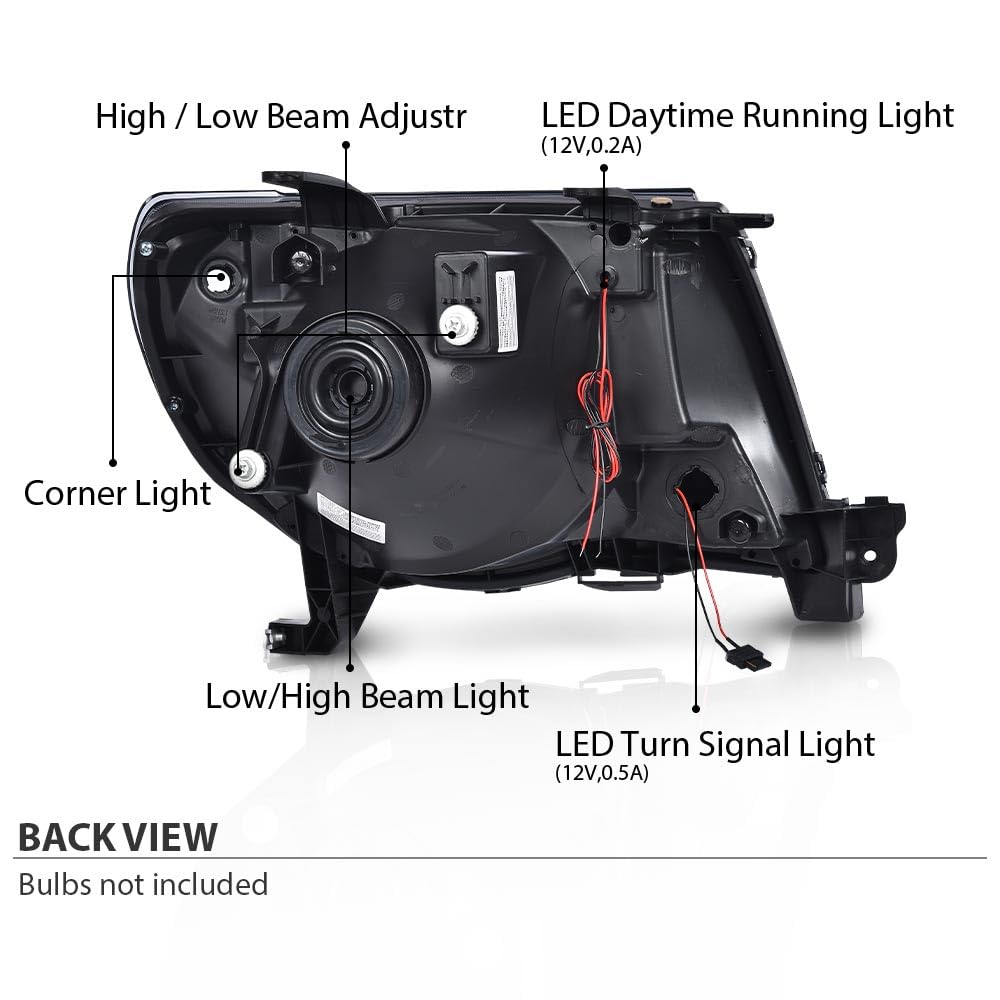 G-PLUS LED DRL Tube Halo Projector Headlights Assembly Front Headlamps Compatible with 2005-2011 Toyota Tacoma w/o Bulbs Left & Right Smoke Lens Black Housing Clear Reflector,faros delanteros