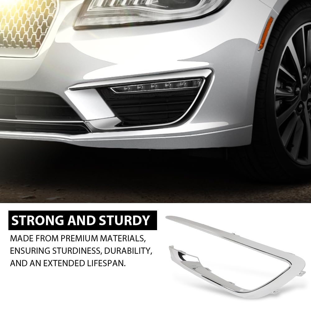 G-PLUS Front Left Bumper Grille Trim Molding Fog Light Trim Chrome, Compatible with Lincoln MKZ 2017-2020, Driver Side, HP5Z15266AB, FO1046105
