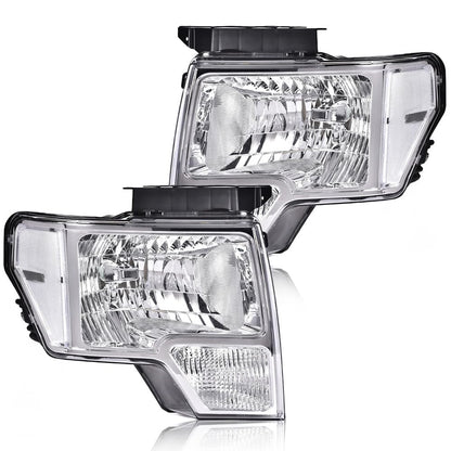 G-PLUS Headlights Assembly Compatible with Ford F150 2009-2014 Pair Left & Right Headlamps Assembly, Clear Lens Chrome Housing Clear Reflector, faros delanteros, DL3Z13008A DL3Z13008B