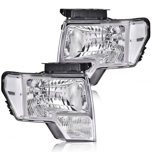 G-PLUS Headlights Assembly Compatible with Ford F150 2009-2014 Pair Left & Right Headlamps Assembly, Clear Lens Chrome Housing Clear Reflector, faros delanteros, DL3Z13008A DL3Z13008B