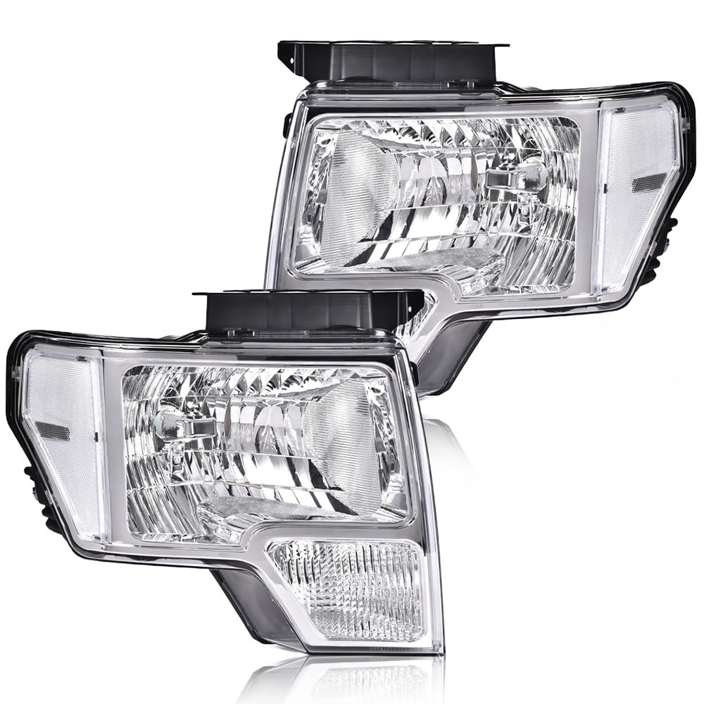 G-PLUS Headlights Compatible with Ford F150 2009-2014 Headlamps Pair Left & Right Clear Lens Chrome Housing Clear Reflector,faros delanteros