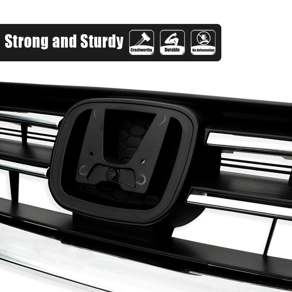 G-PLUS Front Bumper Upper Hood Grille Compatible with Honda Accord Sedan 2013 2014 2015 Replacement Black & Chrome Grill 71121T2FA01, HO1200214
