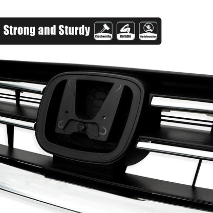 G-PLUS Front Bumper Upper Hood Grille Compatible with Honda Accord Sedan 2013 2014 2015 Replacement Black & Chrome Grill 71121T2FA01, HO1200214