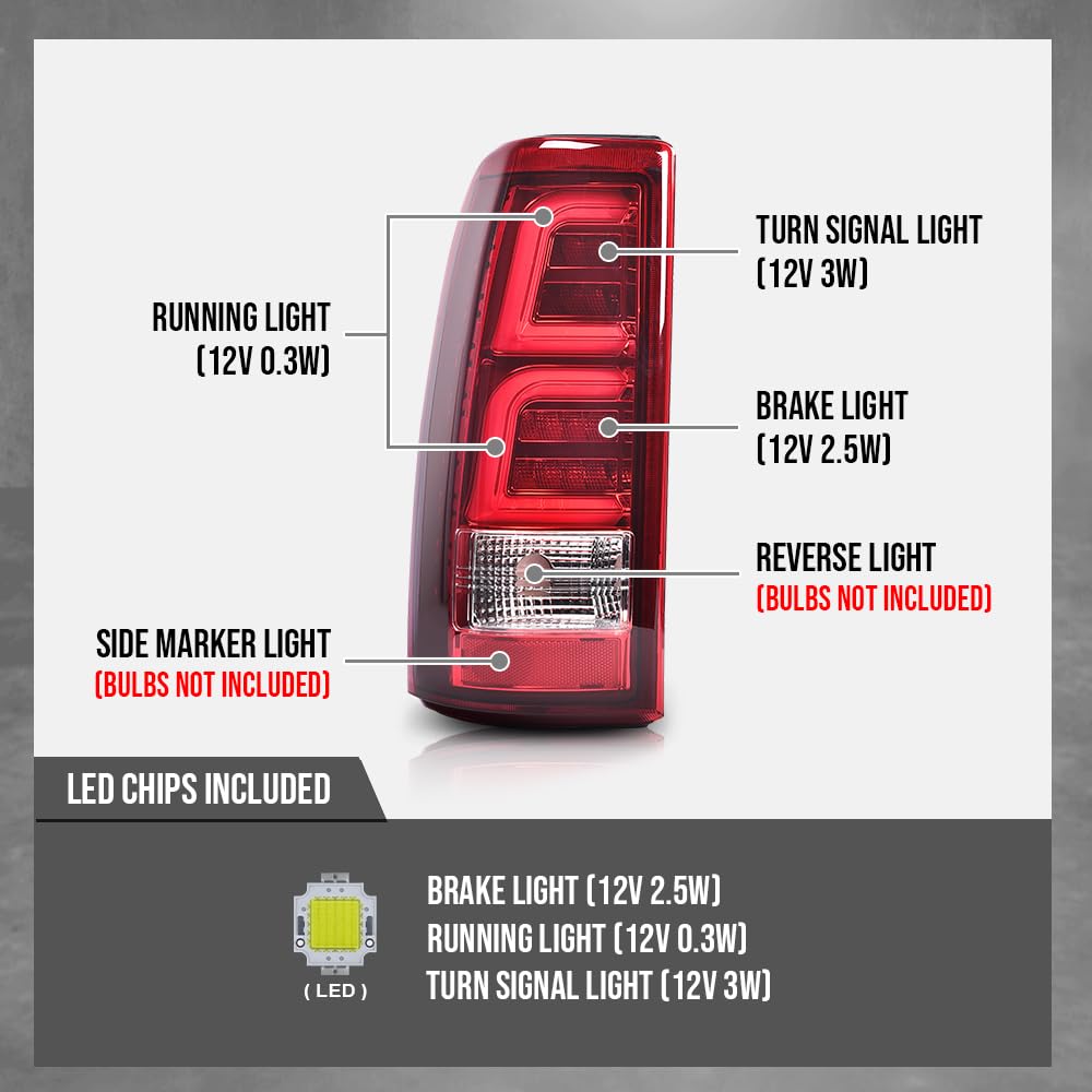 G-PLUS LED Tube Tail Lights Fit Chevy Silverado 1500 2500 & HD 99-02/Fit GMC Sierra 1500 2500&HD 99-06,Driver & Passenger,Brake Lamps Red/Chrome w/White light Bar Luces Traseras Faros TraserosAssembly