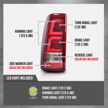 G-PLUS LED Tube Tail Lights Fit Chevy Silverado 1500 2500 & HD 99-02/Fit GMC Sierra 1500 2500&HD 99-06,Driver & Passenger,Brake Lamps Red/Chrome w/White light Bar Luces Traseras Faros TraserosAssembly