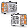 G-PLUS LED DRL Tube Projector Headlights W/o Bulbs Fit Chevy Silverado 1500 2007-2013/Fit Silverado 2500 HD 3500 HD 2007-2014 Clear Lens Chrome Housing Amber Reflector Bumper Headlamps