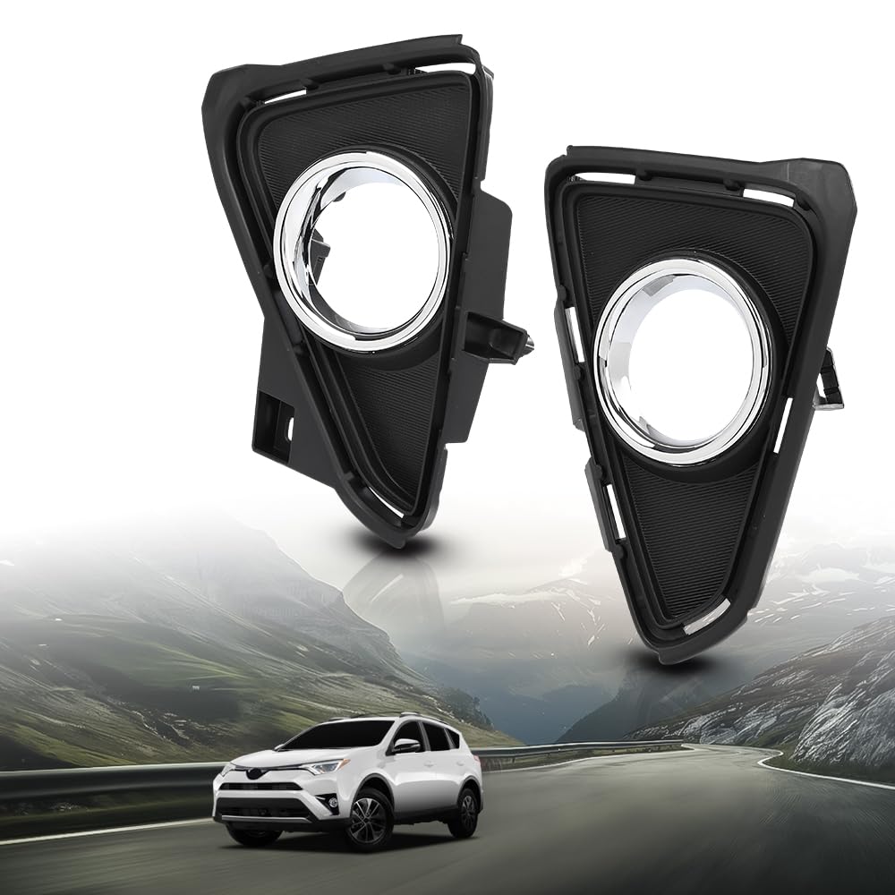 G-PLUS Fog Light Trim Set 2Pcs LH and RH Chrome Trim Compatible with Toyota RAV4 2016-2018 520300R030, 520400R030
