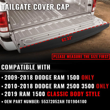 G-PLUS Tailgate Cap Moulding Trim Compatible with 2009-2018 Dodge Ram 1500 2500 3500 Tailgate Protector Cover Replace for 55372052AH (62.32" Length Short Bed)