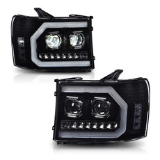 G-PLUS LED Tube Projector Headlights for GMC Sierra 1500 2500HD 3500HD 2007-2014 Clear Black