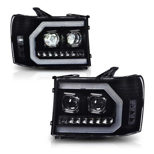 G-PLUS LED Tube Projector Headlights Assembly Compatible with GMC Sierra 1500 2007-2013/HEADLIGHTS | Fit GMC Sierra 2500 HD 3500 HD 2007-2014 Headlamps Clear Lens Black Housing Clear Reflector,faros delanteros