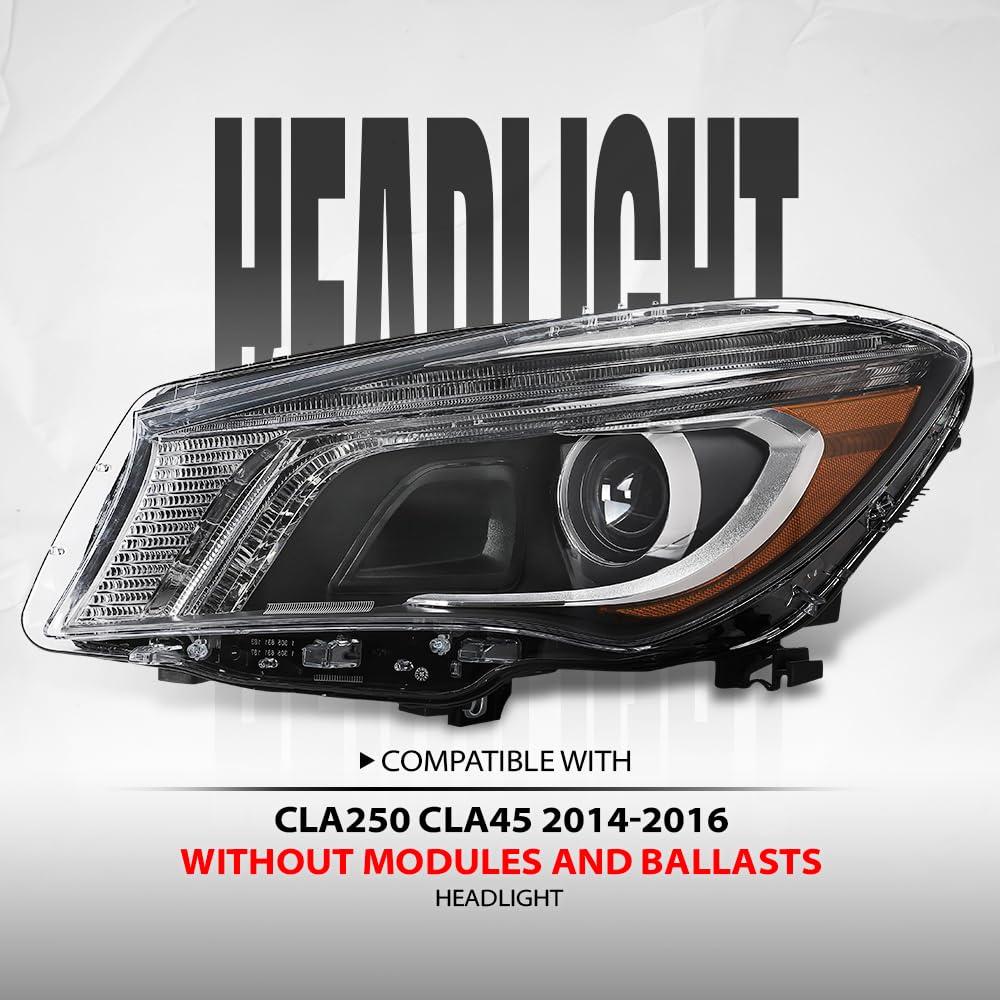 G-PLUS Headlight Left Side Assembly Compatible with Benz CLA250 CLA45 2014 2015 2016 without modules and ballasts 1179065500, MB2502224 Black