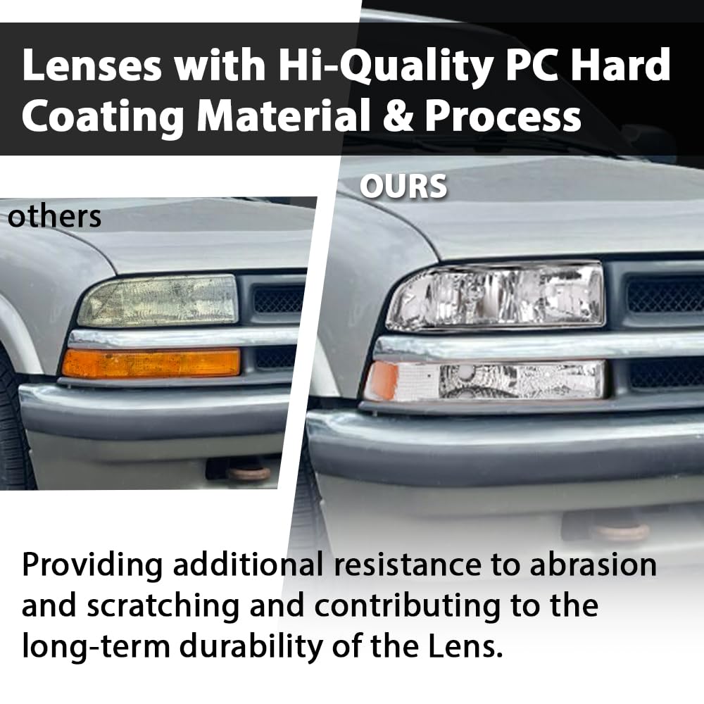 G-PLUS Headlights Corner Bumper Turn Signal w/o Bulbs Fit Chevy Blazer 1998-2005 / Fits Chevy S10 Pickup 1998-2004 Clear Lens Chrome Housing Amber Reflector Bumper Headlamps,faros delanteros Assembly