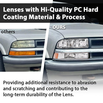 G-PLUS Headlights Corner Bumper Turn Signal w/o Bulbs Fit Chevy Blazer 1998-2005 / Fits Chevy S10 Pickup 1998-2004 Clear Lens Chrome Housing Amber Reflector Bumper Headlamps,faros delanteros Assembly