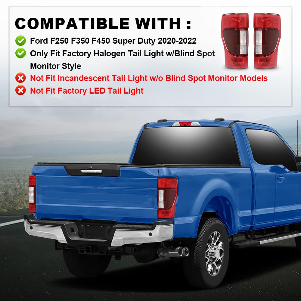 G-PLUS Tail Lights Assembly Rear Brake Lamp Compatible with Ford F250 F350 F450 Super Duty 2020-2022,Fit Factory Halogen w/Blind Spot Monitor Model, Faros Traseros,Luces Traseras