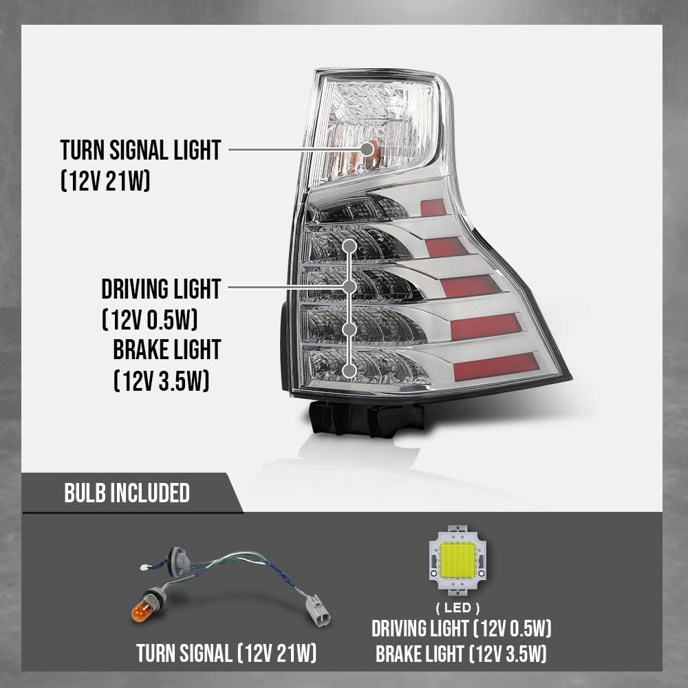 G-PLUS LED Right Side Tail Light Assembly Rear Brake Lamp Taillight w/Bulbs Compatible with LX GX460 2014-2023 8155160B31, LX2819116 Black