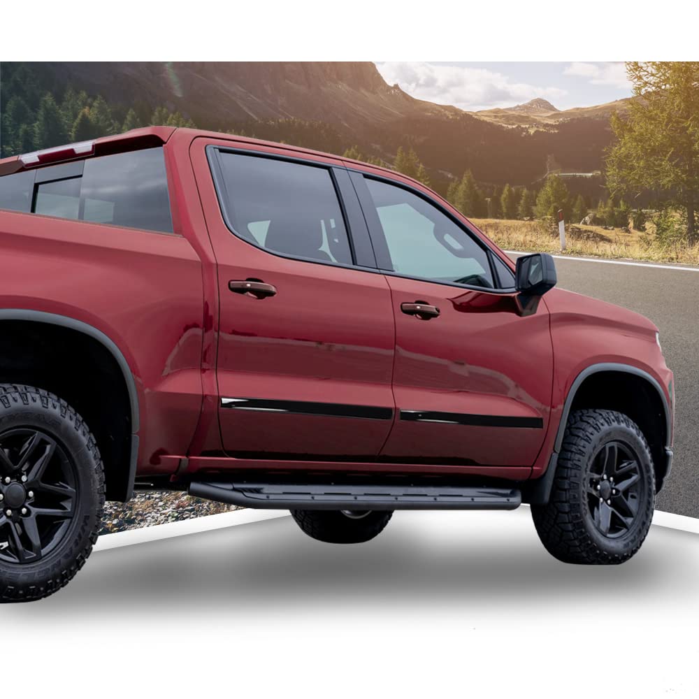 G-PLUS Body Side Molding Trim 1/18" Compatible with 2014-2018 Chevy Silverado/GMC Sierra Crew Cab,4pcs (Black)