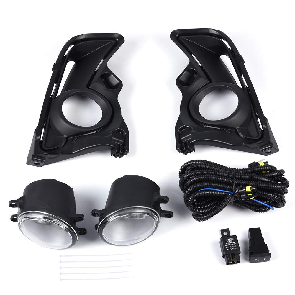 G-PLUS Front Fog Lights Assembly Replacement For 2017-2019 Toyota Highlander Clear Driving Fog Lamps W/Bulbs+Switch+Wire Kit