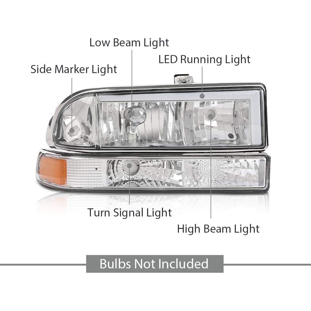 G-PLUS LED Headlights Front Headlamps Fit Chevy Blazer 1998-2005, Fit Chevy S10 Pickup 1998-2004 with Bumper Lights Clear Lens Chrome Housing Amber Reflector,faros delanteros Assembly