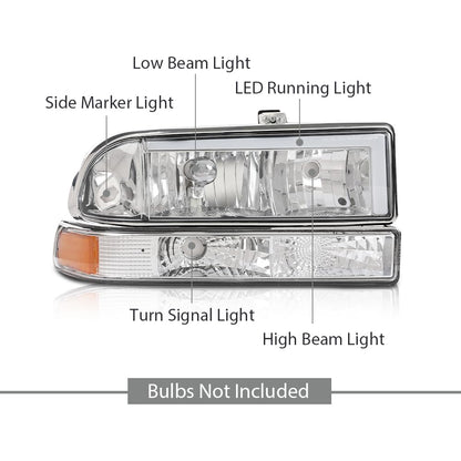 G-PLUS LED Headlights Front Headlamps Fit Chevy Blazer 1998-2005, Fit Chevy S10 Pickup 1998-2004 with Bumper Lights Clear Lens Chrome Housing Amber Reflector,faros delanteros Assembly