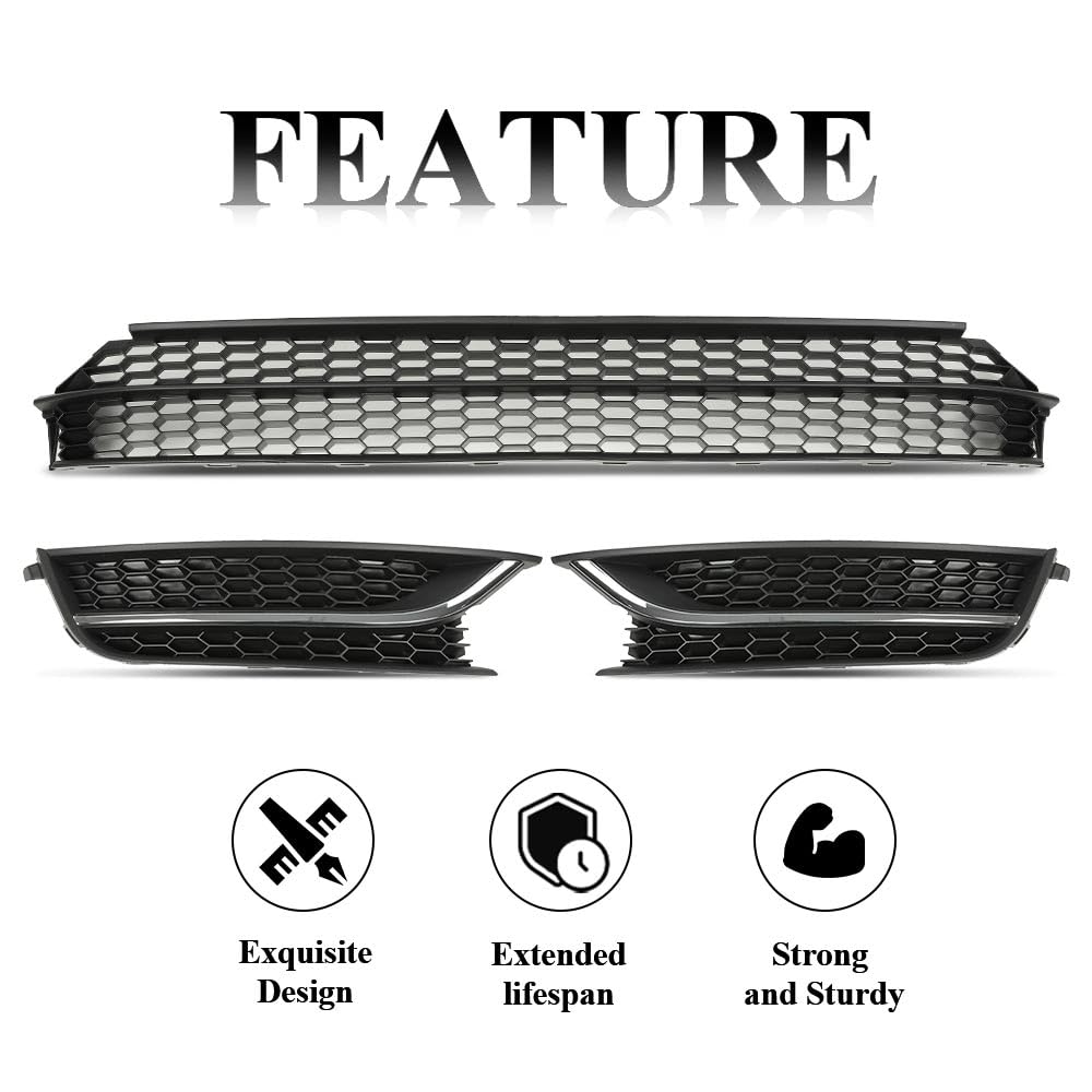 G-PLUS Front Bumper Radiator Lower Grille and Grill Fog Light Cover Compatible with Volkswagen Passat 2012-2015 561853665E 561853666C 561853677