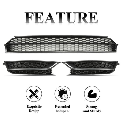 G-PLUS Front Bumper Radiator Lower Grille and Grill Fog Light Cover Compatible with Volkswagen Passat 2012-2015 561853665E 561853666C 561853677