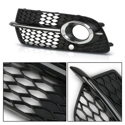 G-PLUS Front Bumper Fog Light Grill Grille Cover w/Silver Ring Compatible with Audi SQ5 / Q5 S-Line 2013-2017 8R0807681M, 8R0807682J
