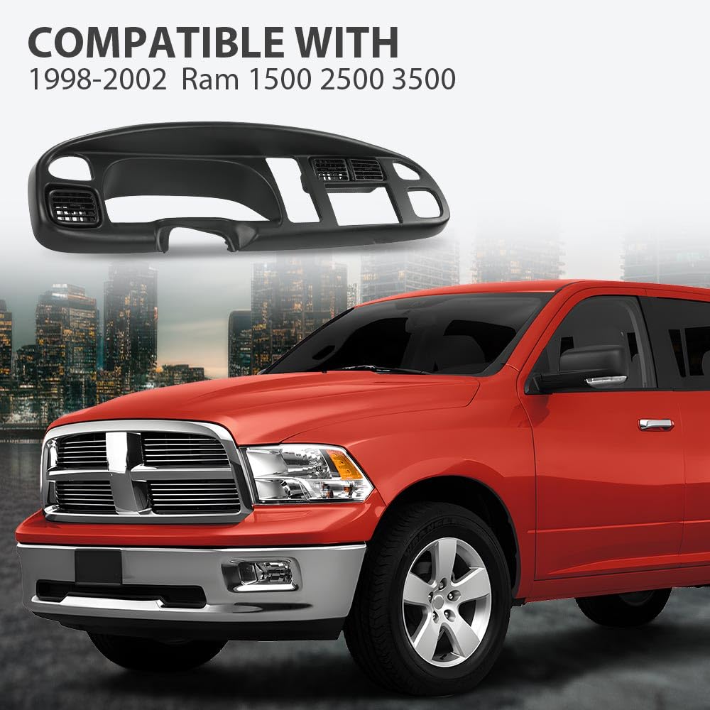 G-PLUS Dash Board Bezel Cover Double Din Compatible with Dodge Ram 1500 1998-2001/ Ram 2500 3500 1998-2002 Instrument Panel Cover w/Vent (Clips Included)