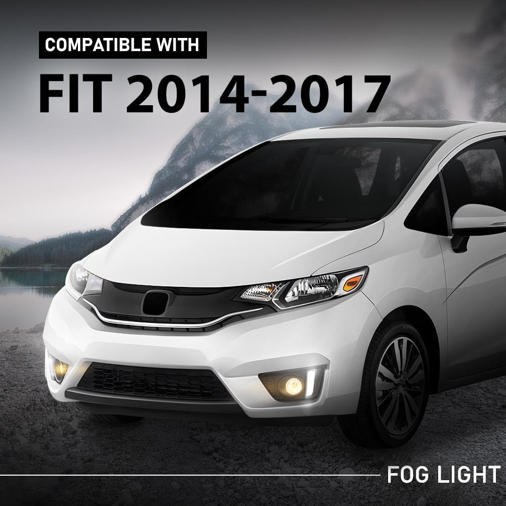 G-PLUS Front Bumper Driving Fog Lights W/Wiring US Compatible with Honda Fit Hatchback 4-Door 2015-2017 Black