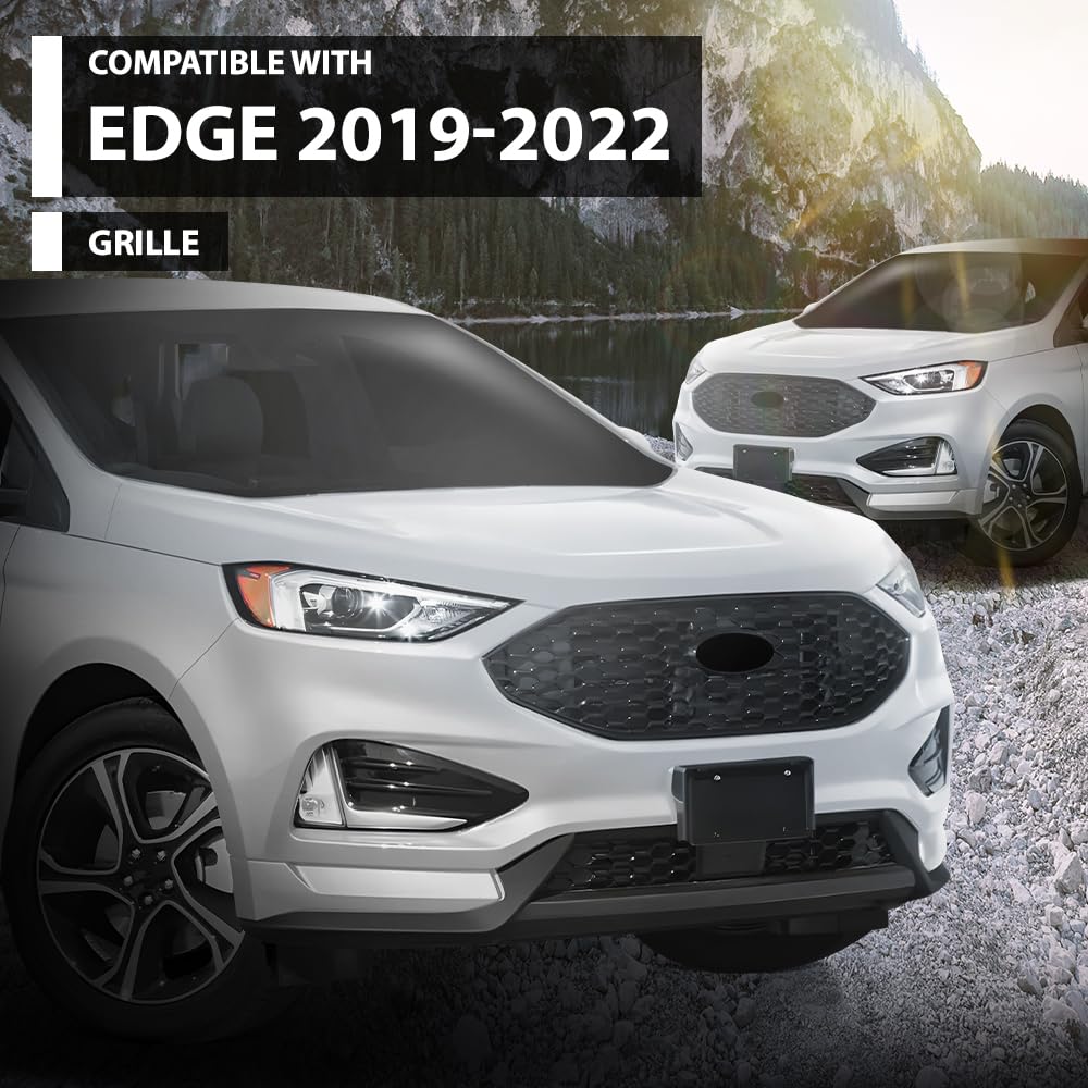 G-PLUS Front Upper Grille Compatible with Ford Edge ST/ST-Line 2019-2022 PT4B-8200, KT4Z-8200, KT4B-8A133 Gloss Black
